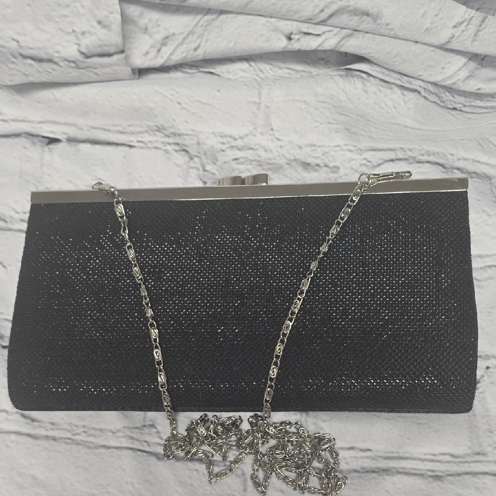Black Clutch with Silver Chain
